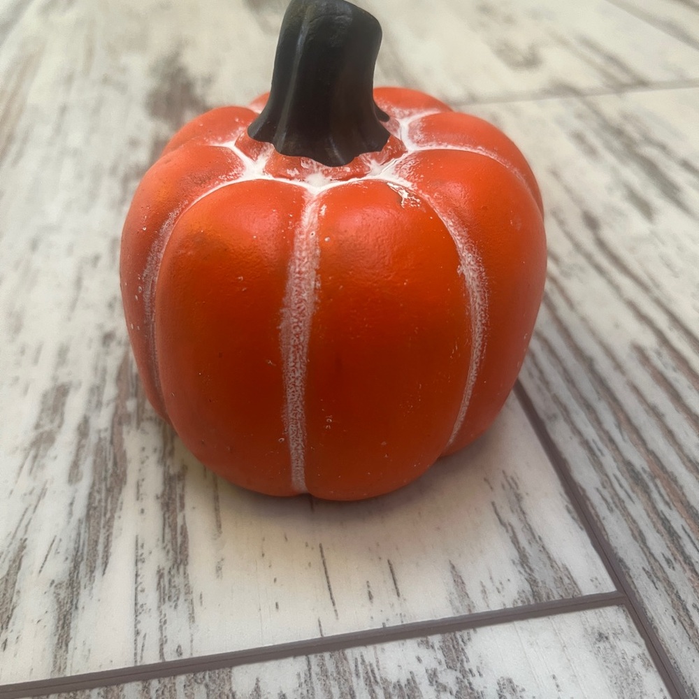 Small Cement Pumpkin Decor – Orange & White Rustic Fall Accent | Thanksgiving